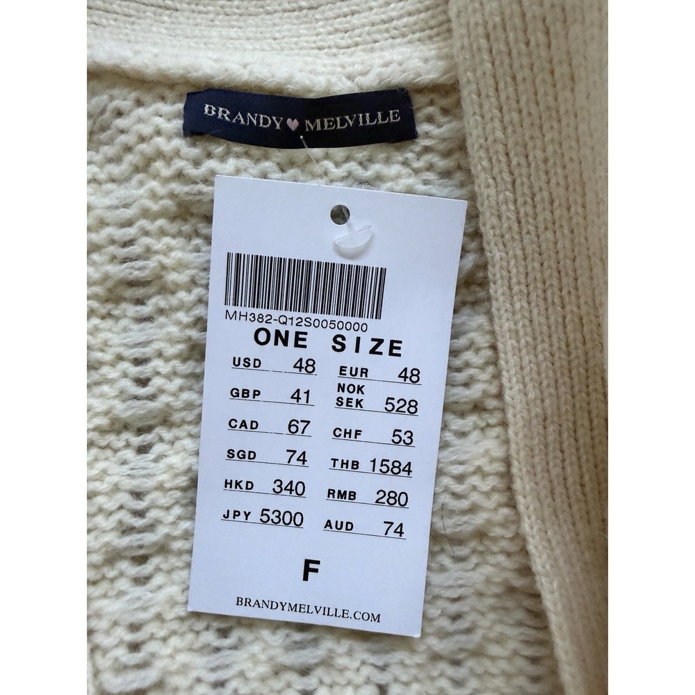 Brandy Melville Eva Heavy Wool Cable Knit Cardigan Ivory Women's Size O/S - Picture 11 of 13